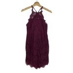 Free People  Mini Slip Dress Sz‎ XS Lace Eyelash Burgundy Red Bodycon Semi Sheer Photo 1