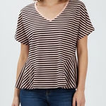 BP. Striped Peplum V Neck T Shirt Top Pink Black Womens Size S Photo 0