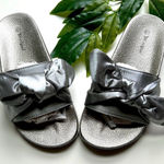 Nature Breeze  Silver Satin Slides Sandals Sz 6.5 Photo 0