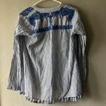 Roller Rabbit  Navy Pinstripe Embroidered Long Sleeve Blouse Size XS Photo 5