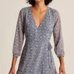 Abercrombie & Fitch  Wrap Mini Dress XS Blue Floral Chiffon Sheer 3/4 Sleeve Boho Photo 0