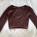 ZARA Brown Ribbed Sleeved Crop Top Photo 0