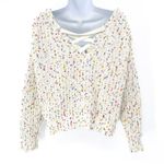 Anthropologie Rainbow Confetti Chenille Chunky V-Neck Sweater Knit Top Lace Up Back Large Photo 2