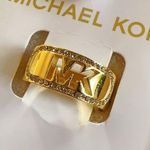 Michael Kors  hollow logo gold tone chunky ring size 7 diamonds crystal paved NIB Photo 0