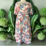NWT!Floral Pink & Blue Off/On Shoulder Pocket Dress Size 10 or Medium Photo 2