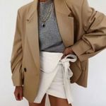 ZARA  Women Pleated Sleeve Blazer Light Camel Size US Medium‎ Photo 15