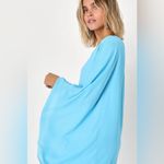 Lulus NEW NWT Summer Daze One-Shoulder Kaftan Sleeve Mini Dress in Turquoise Photo 2