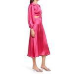 Rahi Cierra Dress Women's Medium Fuchsia Pink Satin Midi Cutout Balloon Sleeve Photo 11