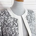 Nine West Floral Brocade Open Front Long Blazer Topper Jacket Black White 2 Photo 4