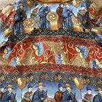 Silk Blend Asian style Cropped Jacket Royal Blue Gold Figures Sz L Red Size L Photo 4