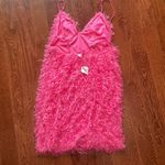 Fashion blogger Pink Bodycon Spaghetti Strap Fringe Texture Mini Dress Size M Photo 4
