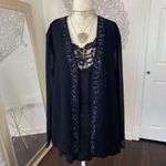 R & M Richards Whimsygoth Beaded Open Front Black Mesh Cardigan 14 / L Photo 1