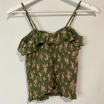 American Eagle  Women’s Ruffle Crop Tank Top Green Floral Size XS EUC Photo 6