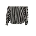 ZARA Long Sleeve Professional Stripe Mock Tie Neck Blouse Key Hole Back XS Black Photo 2