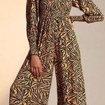 Anthropologie Kachel x • Tiger-Striped Jumpsuit wide leg palazzo smocked Photo 0