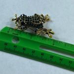 Frog Pin Brooch Gold Tone Metal Green Rhinestones Fashion Jewelry Photo 2