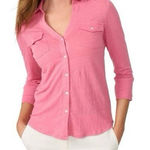 J. McLaughlin ‎ Brynn Top Womens Medium Pink 3/4 Sleeve Linen Blend Knit Button Photo 0