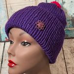 Women’s Purple Shimmer Knit Hat With Pink Shimmer Pom Photo 0