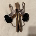 BCBGeneration sz 7 gold sandals w/black flower & snake print straps GUC No box Photo 2
