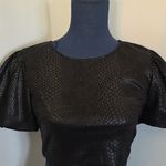 Meraki Black Faux Snakeskin Crop Top Puffy Sleeves Size M Photo 1