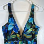 MiracleSuit  Oceanus Blue Black V-Neck Swimsuit Size 16 EUC #5675 Photo 2