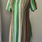 Vintage ‘70s Green, Brown, & Ivory Zigzag Print Short Sleeve Mini Dress Green Size XS Photo 1