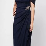 Alex Evenings Camille Cowl Neck Gown Size 6 NEW Navy Embellished Wedding Guest Photo 0