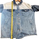Boutique Women’s S Patch Together Denim‎ Trucker Jacket Blue Acid Wash Oversized Photo 10