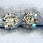 Amazing Vintage Aurora Borealis Crystal Beaded Clip On Earrings Photo 3