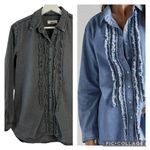 Anthropologie  Pilcro Size XS Juni Ruffled Denim Button Down Shirt Chambray Black Photo 1