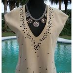 Donald Pliner Tan Suede Leather Top Nail Head Embellished Tunic V Neck $995 NWT Photo 4