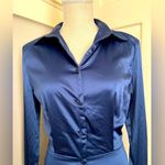 Boutique NWOT Womens Super Sexy Satin Shirt Dress Silky Satiny Dark Navy Size Medium Photo 1