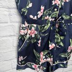 Victoria's Secret  Navy Blue Floral Satin Button Front Sleep Lounge Romper Size L Photo 2