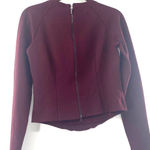 a.moss Burgundy Embroidered Mesh Long Sleeve Zip Back Moto Ponte Top Size Small Photo 1