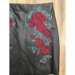 EXPRESS Embroidered Black Faux Leather Mini Skirt – Size 2, Red Floral Detail Photo 3
