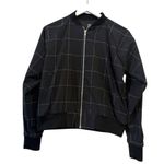 ALBION FIT Albion Windowpane Print Bomber Jacket Black Lightweight Full Zip Front Size Med Photo 0