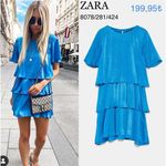 ZARA  RUFFLED SATIN EFFECT MINI DRESS BLUE SIZE XS NEW Photo 2