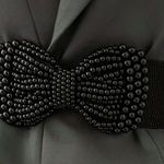 Black Faux Pearl Bowknot Wide Belt Elegant Solid Color Elastic Waistband Classic Coat Dress Belt Women Photo 7