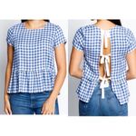 Hem & Thread Plaid peplum open back tie blouse NEW Photo 1