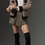 Anthropologie Maeve  Maroon Houndstooth Chunky Soft Knit Sweater Cardigan Small Photo 0