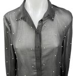 Cooperative Black Sheer Beaded Embellished Long Sleeve Button Down Shirt Top XS Photo 2