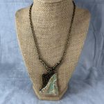 Green & Bronze Pendant Necklace Textured Metal Design on Chain 18 Inches Long Photo 1