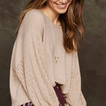 Garnet Hill 100% Merino Wool Pointelle Blouson-Sleeve Sweater neutral beige Photo 0