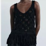 ZARA NWT  Fringed Knit Tank-Top w/ Wide Straps & V-Neck Black 3991/114 Size S Photo 0