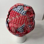 VTG 70s Red White Blue Bandana Print Bucket Hat Crushable Paisley Check Retro Photo 3