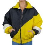 Vintage 80s Black White & Yellow Colorblock Puffer Coat Size L Photo 0