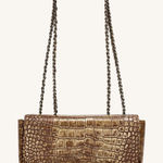 Patricia Nash Lorenza Distressed Vintage Croc Metallic Gold Handbag Purse Crossbody Chain $149 New, No tags Measurement in pics Photo 0