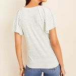 Ann Taylor NEW NWT  Stripe Flutter Sleeve Tee White Aqua Blue Short Sleeve Knit S Photo 2