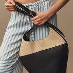 Anthropologie By  Black Raffia Mixed Media Bucket Tote Medium Shoulder Bag Photo 0