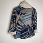 Trisha Tyler Faux Fur Tunic Top Cowl Neck Boho Geometric Pattern Size XS Blue Photo 9